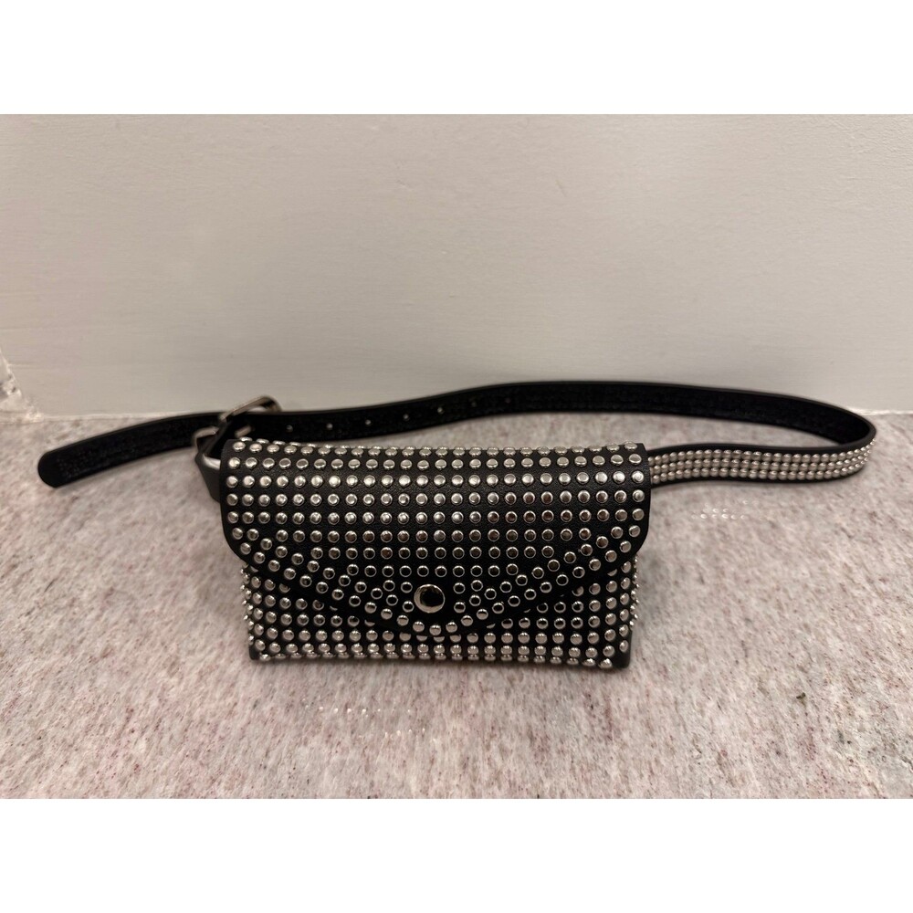 Silver Studded Black Faux Leather Belt Bag / Fanny Pack Waist Pouch